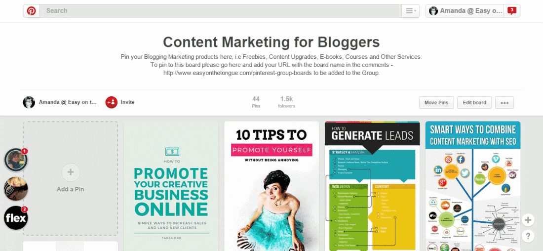 Content Marketing Group Board screen shot 2 Pinterest Group Boards