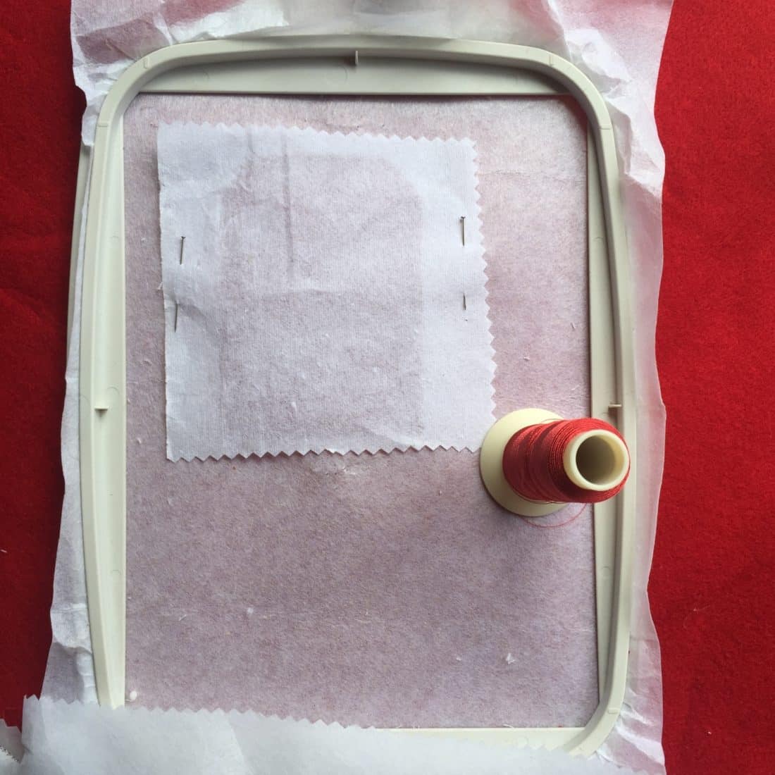 Hooped stabilizer with more stabilizer layered on top How to save on stabilizer when embroidering