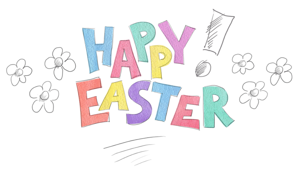 Happy Easter hand drawn 1024x599 Challenge – Make a frugal Easter Wreath with what you have
