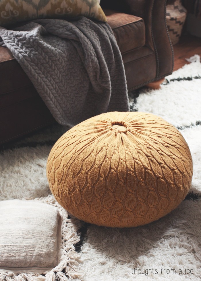 Cable Knit Sweater Turned Pouf Ottoman Need Extra Seats In Your Home? – Make Any Of The DIY Poufs