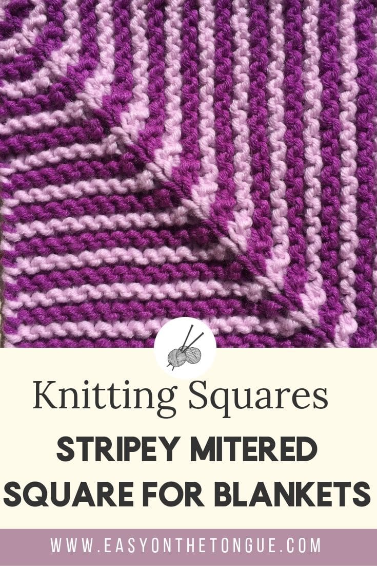 Stripey mitered knit square knitsquare miteredsquare Variation on Easy Quick Knit Square – Free  Pattern