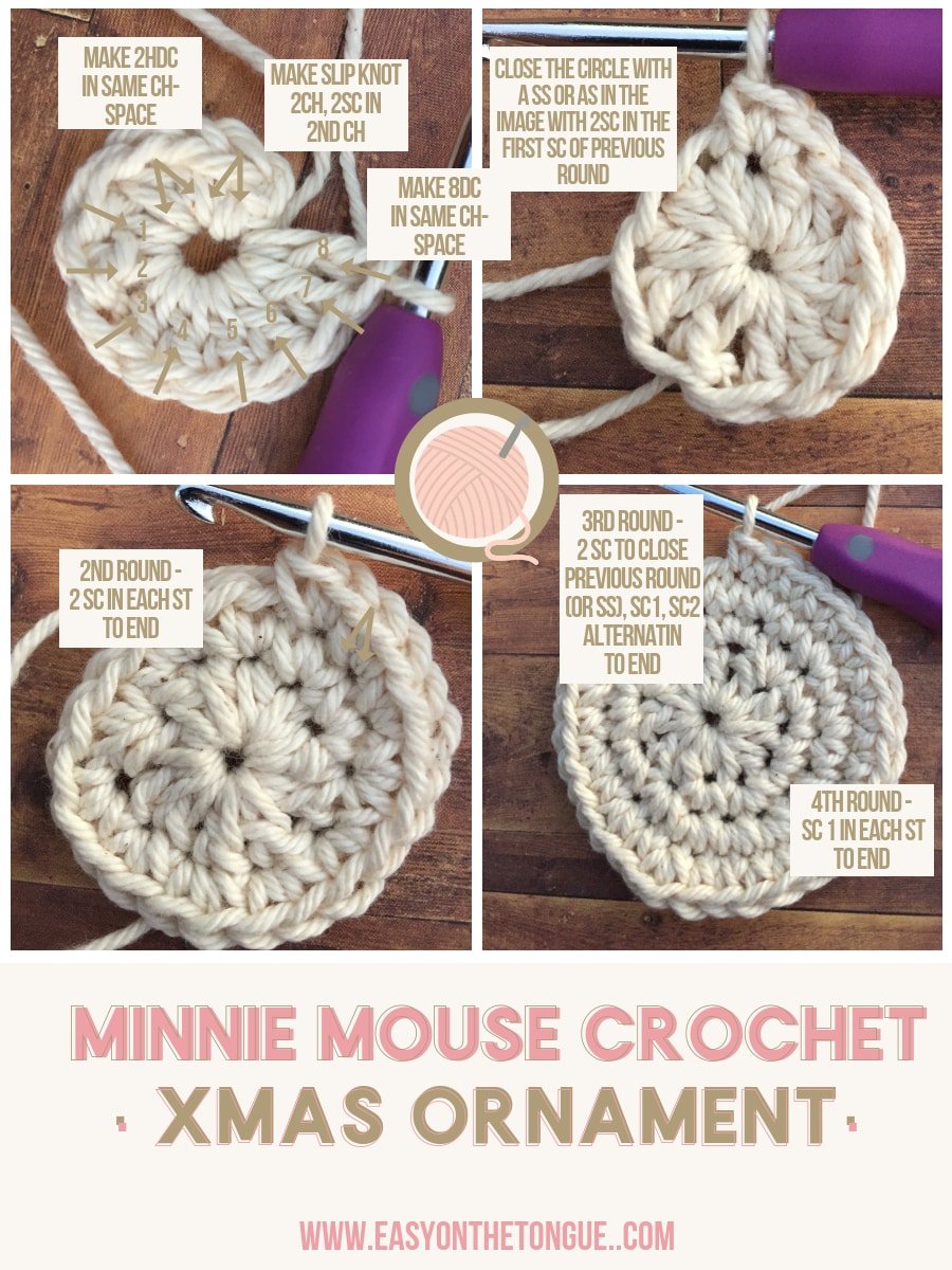 Minnie mouse christmas ornament crochet in the round 2 Minnie Mouse Christmas Ornaments – Free Crochet Pattern for you