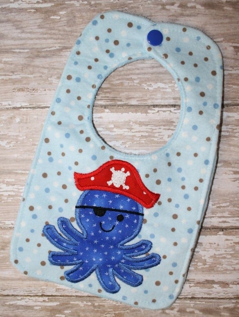 Octopus pirate bib by sewingforSarah on Etsy 21 Items to Machine embroider and wear this summer on the beach