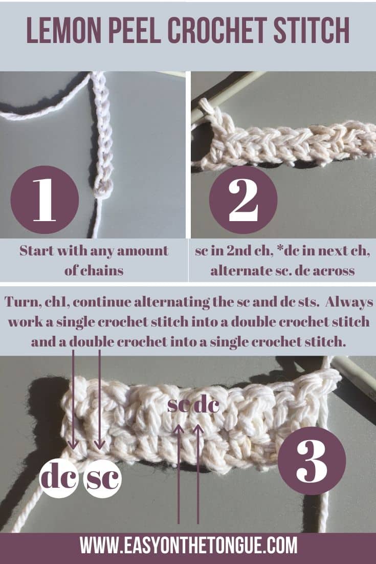 Crochet Stitches Lemon peel stitch lemonpeelstitch crochetstitches freecrochet Quick and Easy Crochet Stitches – How to crochet Lemon Peel Stitch