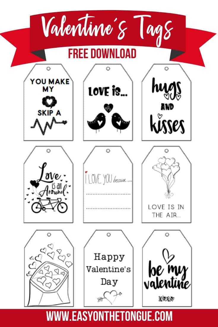 Valentines Day Gift Tags by Easy on the Tongue valentinetags printablevalentinetags tags Free Printable Valentines Gift Tags