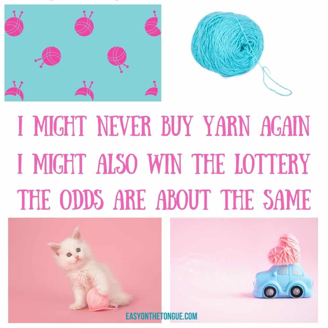 I might never buy yarn again Yarn meme to enjoy Quote for yarn lovers on easyonthetongue.com  Craft Quotes, Puns and Yarn Funnies