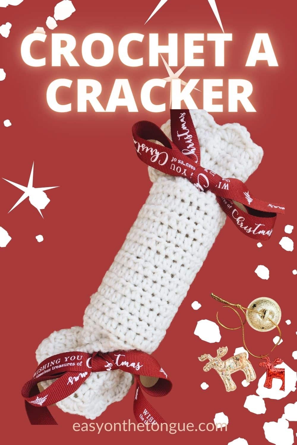 Free Crochet Pattern to make your own Christmas Crackers available at easyonthetongue.com  How to crochet Christmas crackers, free pattern