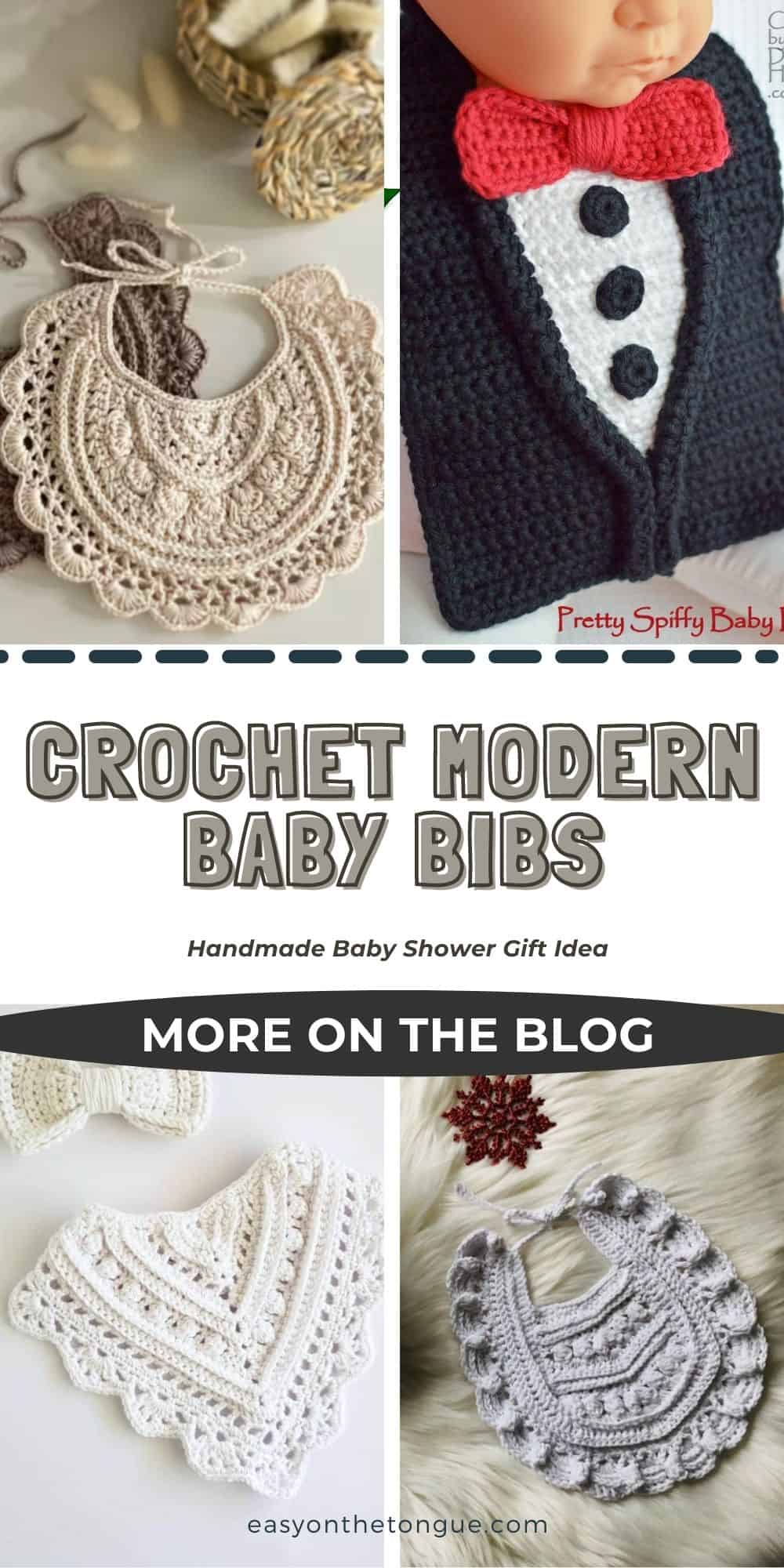 Modern Baby Bibs to crochet more patterns available on easyonthetongue.com  Modern Crochet Baby Bibs just for you!