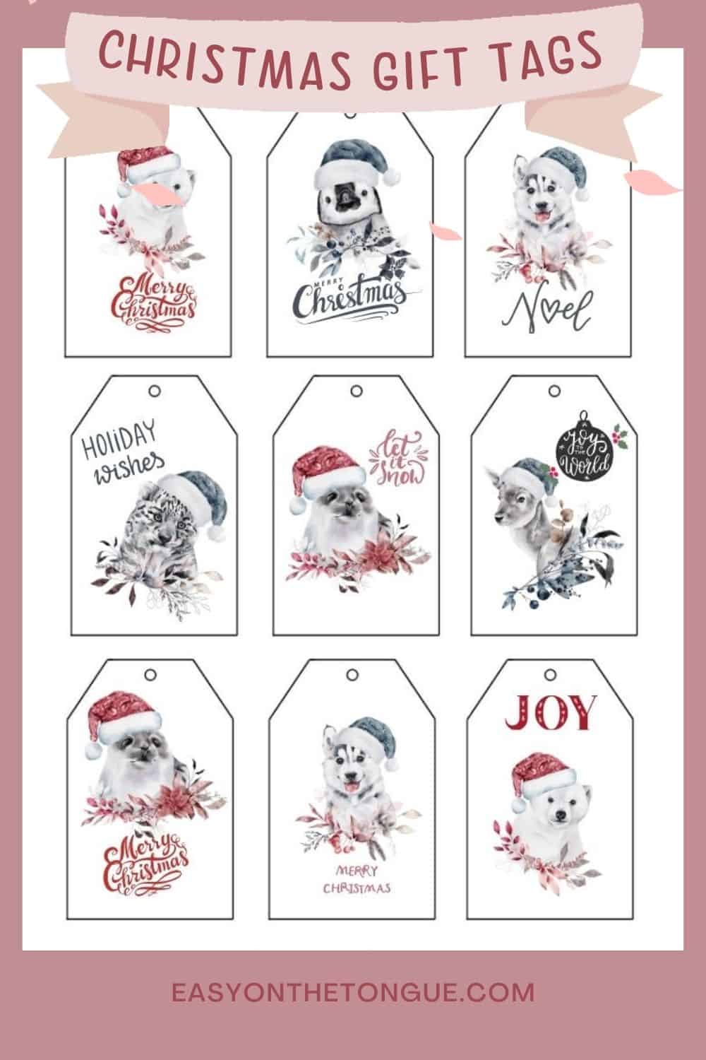 Grab the free snow animal Christmas gift tags