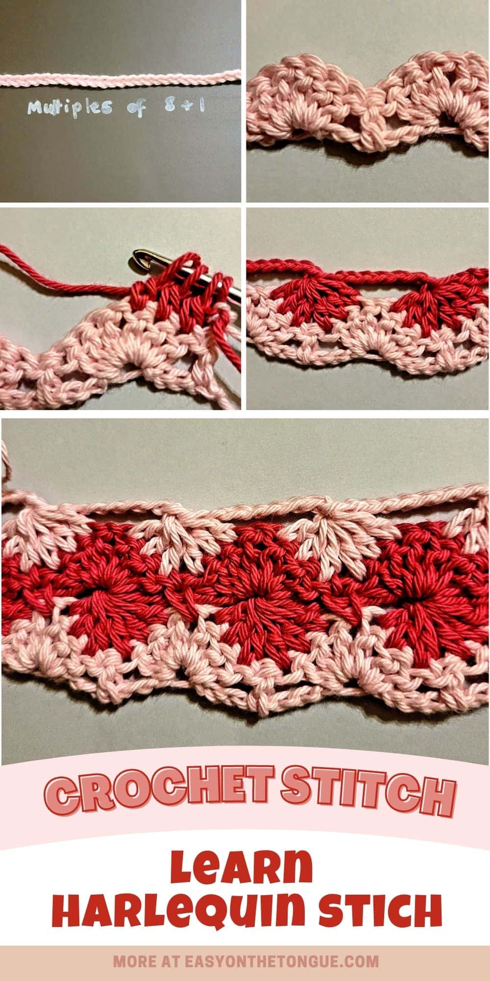 Crochet Harlequin Stitch photo tutorial by easyonthetongue.com  learn to crochet harlequin stitch anD ideas to use it