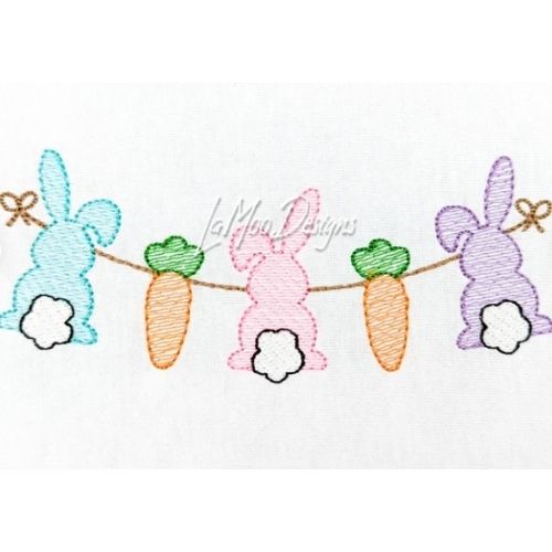 Bunnies and Carrots bunting by LaMoo Designs on Etsy part of round up post on easyonthetongue.com  Cute Easter Machine Embroidery Designs (Free and Etsy)