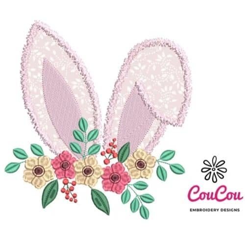 Easter Bunny Ear machine embroidery design by Cou Cou Embroideryon Etsy part of round up post on easyonthetongue.com  Cute Easter Machine Embroidery Designs (Free and Etsy)