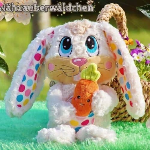 ITH Easter Bunny with carrot by Nahzauberwaldchen on Etsy by Atlas Embroidery on Etsy part of round up post on easyonthetongue.com  Cute Easter Machine Embroidery Designs (Free and Etsy)