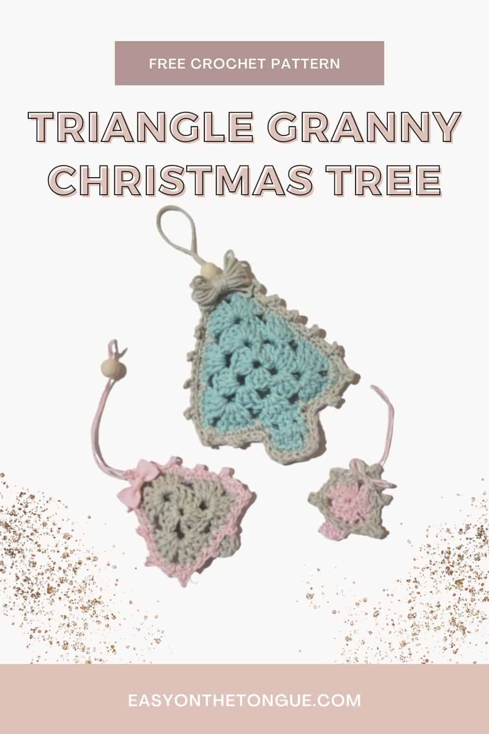 Triangle granny Christmas tree ornament by easyonthetongue.com Pin2 Quick crochet pattern for a triangle granny Christmas tree ornament
