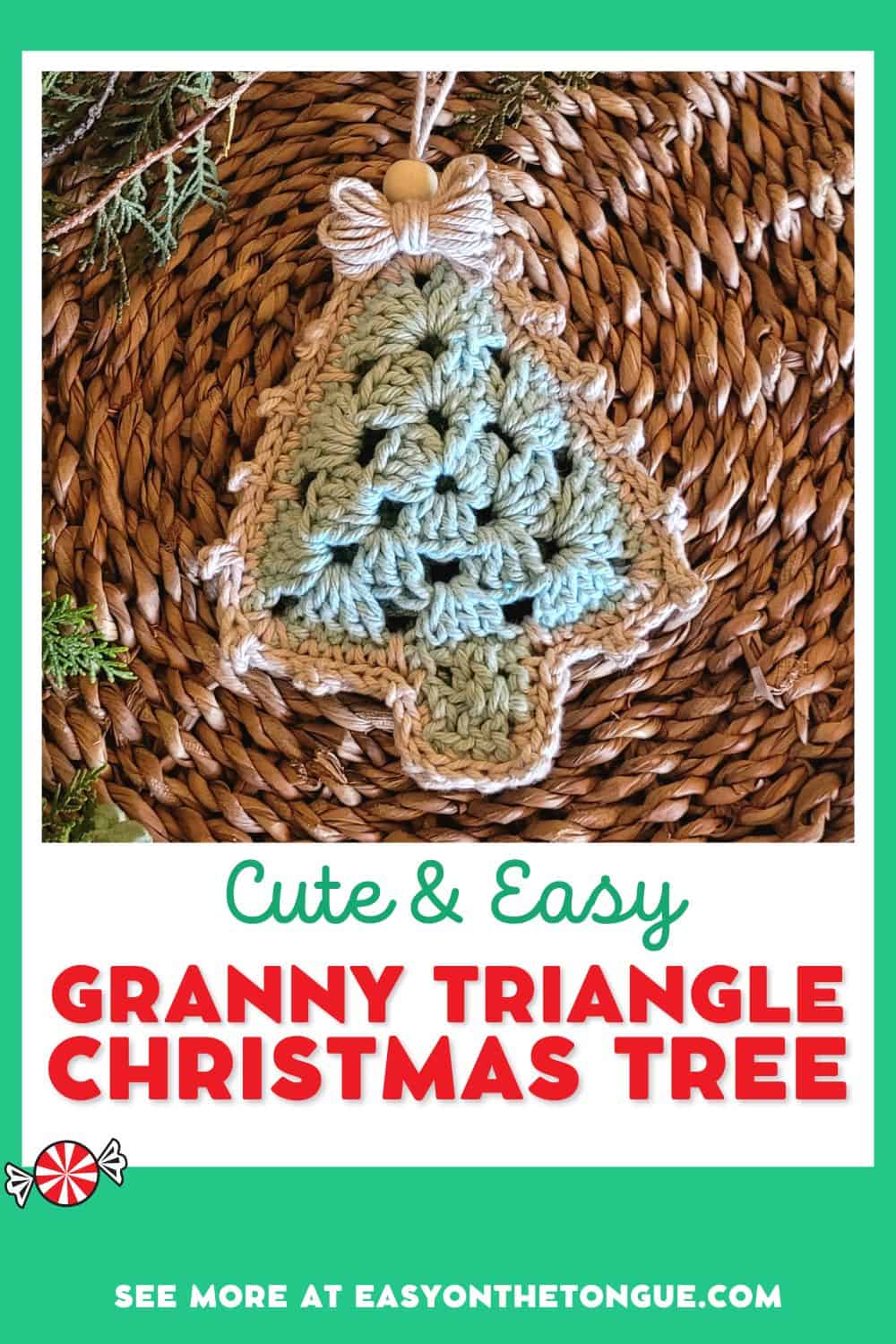 Triangle granny Christmas tree ornament by easyonthetongue.com  Quick crochet pattern for a triangle granny Christmas tree ornament