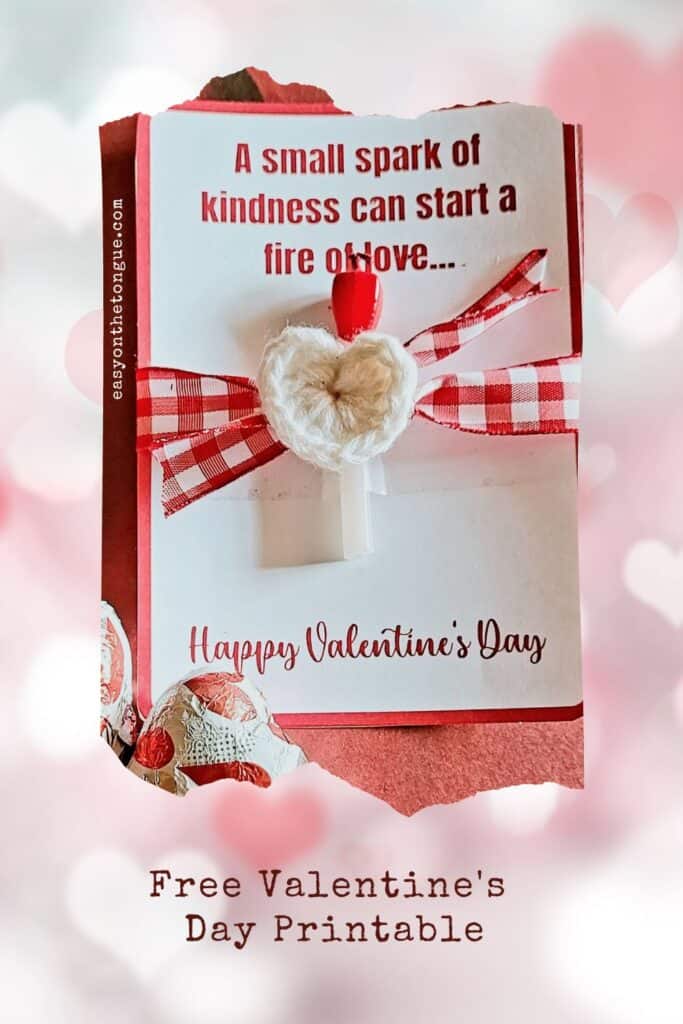 Printed card with valentine's message on plus a match wrapped with a ribbon, more valentine's day printables on easyonthetongue.com